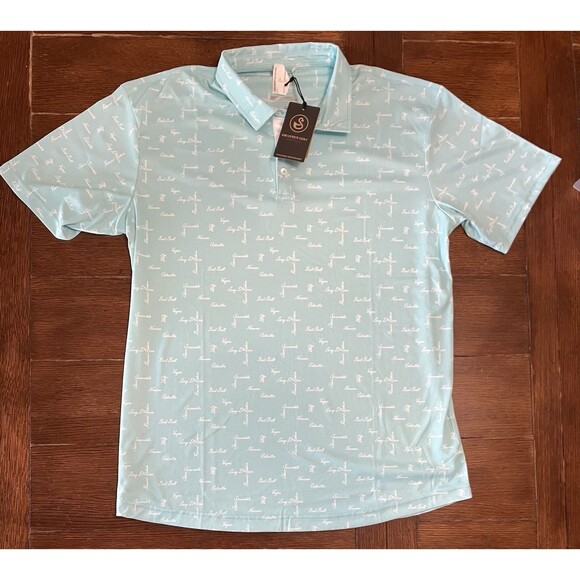 $65 Swannies Men’s Golf Barber Polo Shirt-Aqua/White- XL - New With Tags - Picture 1 of 4